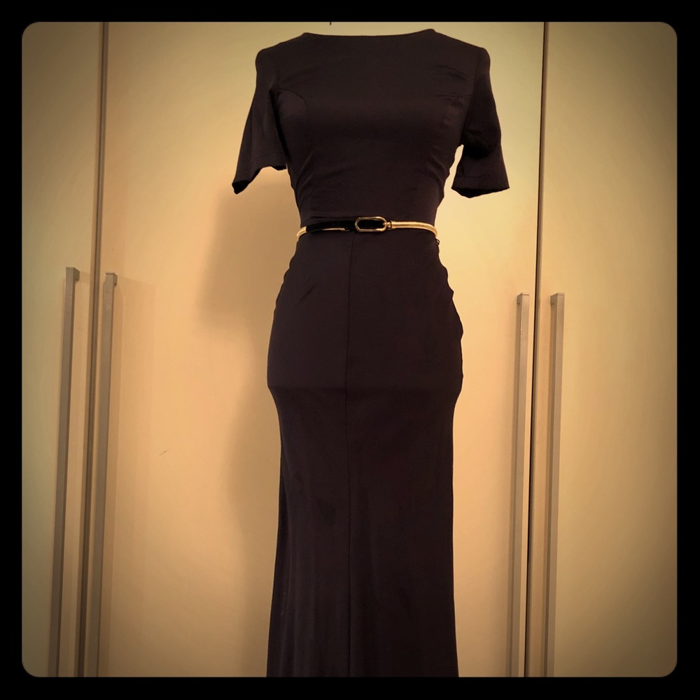 Top shop navy satin evening gown
